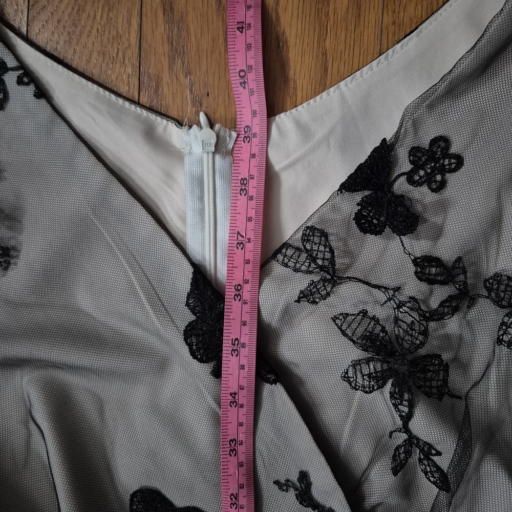 Retro Style Cream Midi Dress with Black Butterfly Floral Lace Overlay Medium - Picture 6 of 6